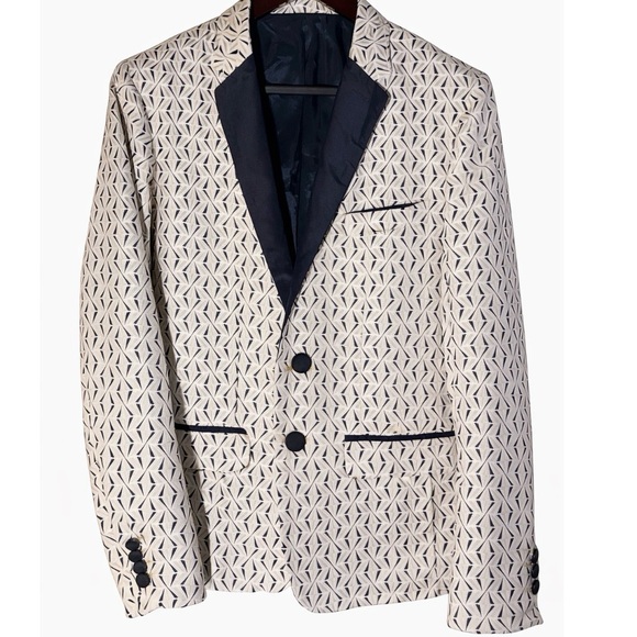 Mr. Turk Patterned Cream and Black Men's suit